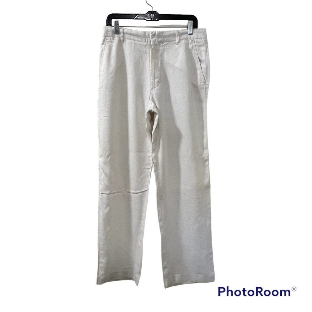 Michael Kors Womens White 100% Linen Straight Leg Trouser Pants Size 31/32